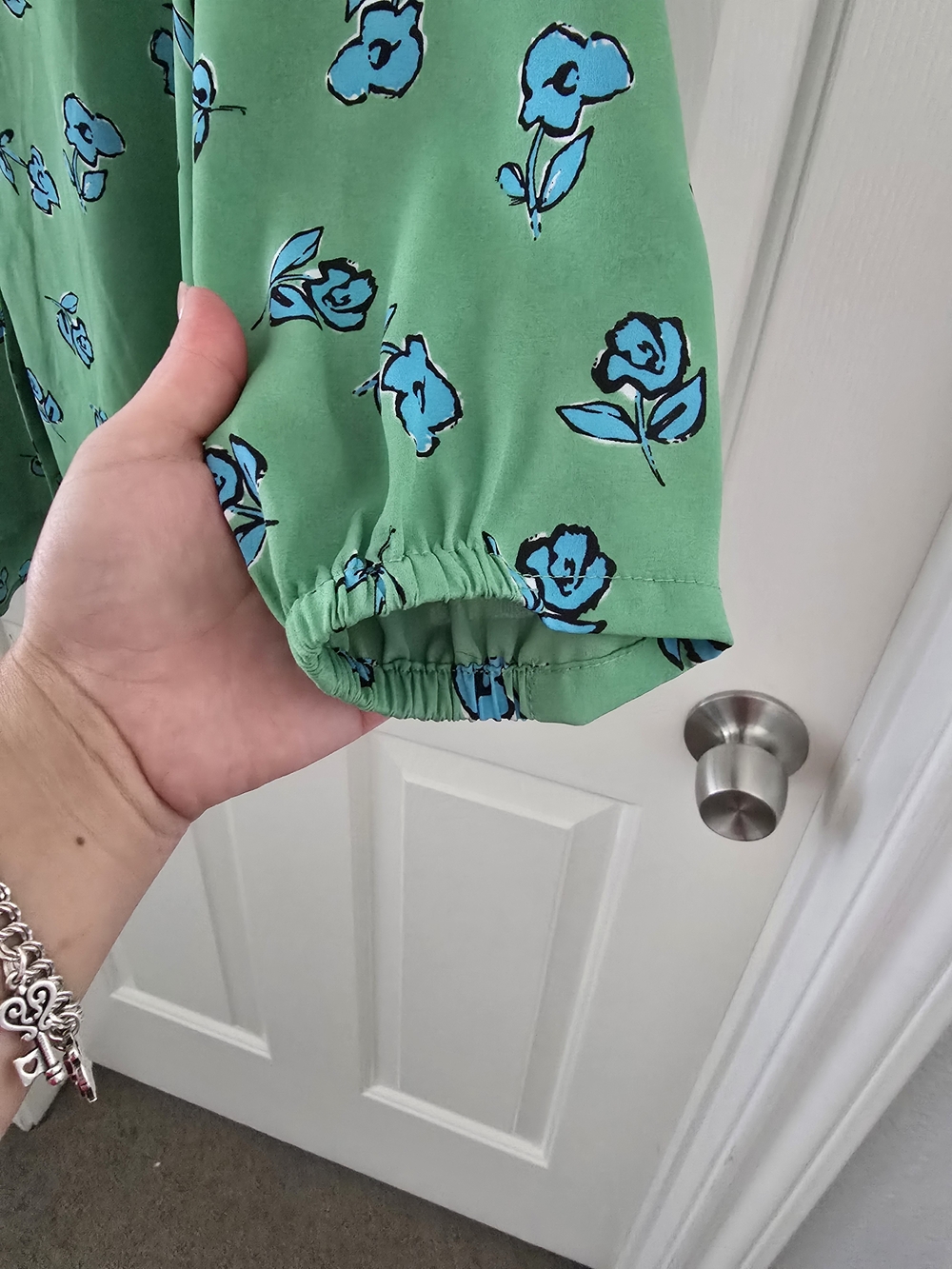CAbi Go To Blouse Style 5891 Green Blue Floral Button Front XS - Picture 6 of 7
